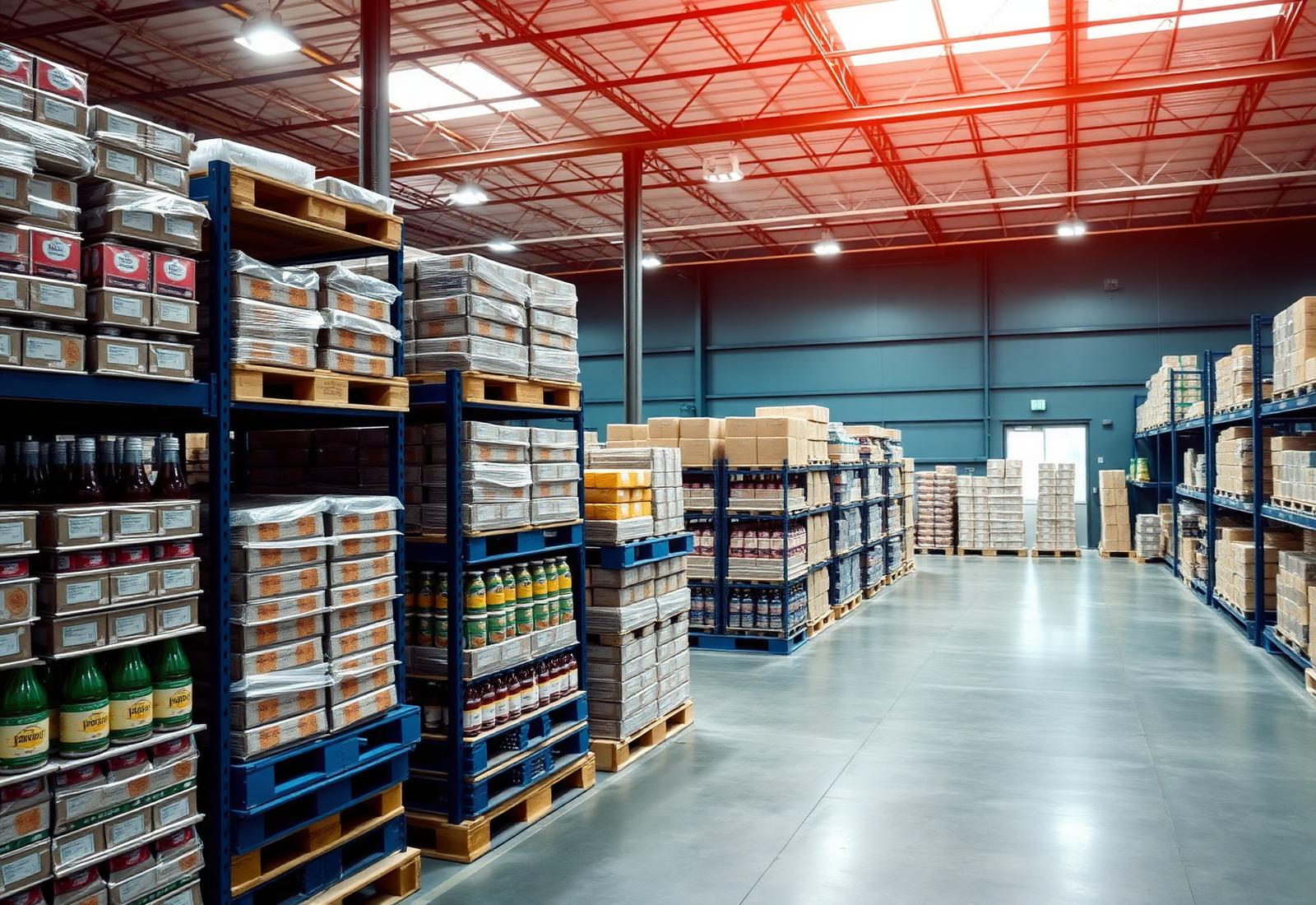 Warehouse stacked with consumer goods